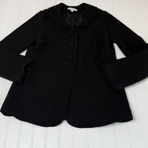 Pendleton Sweater Jacket Wool Cardigan Black Ruffle Collar Buttons Small